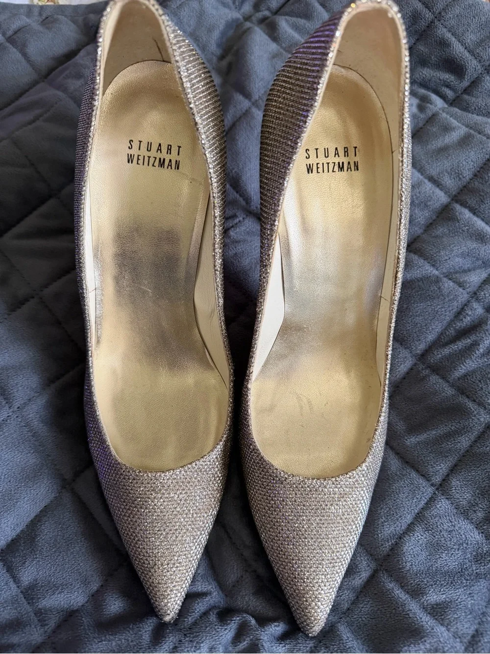 Stuart Weitzman Metallic Champagne Pointed-Toe Pumps
